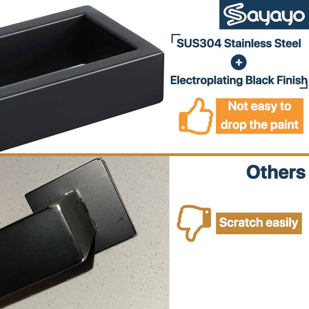 Sayayo Matte Black Towel Bar For Bathroom, 16 Inch Bath Towel Rack Towel Rod Hand Towel Holder Wall Mount Holder Square Sus304 S